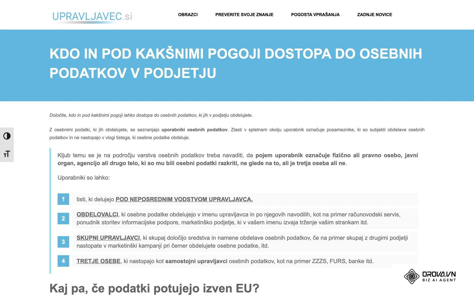 Stran Informacijskega pooblaščenca na upravljavec.si o tem, kdo in pod kakšnimi pogoji dostopa do osebnih podatkov v podjetju.