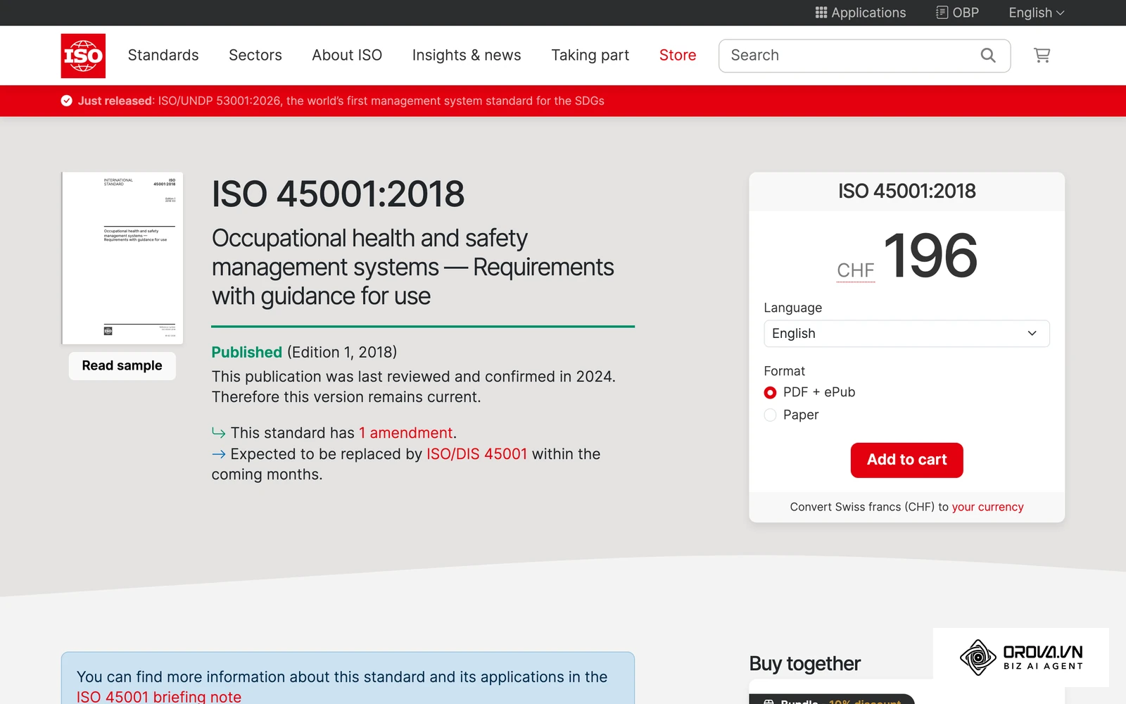 Trang giới thiệu tiêu chuẩn ISO 45001 về hệ thống quản lý an toàn và sức khoẻ nghề nghiệp.