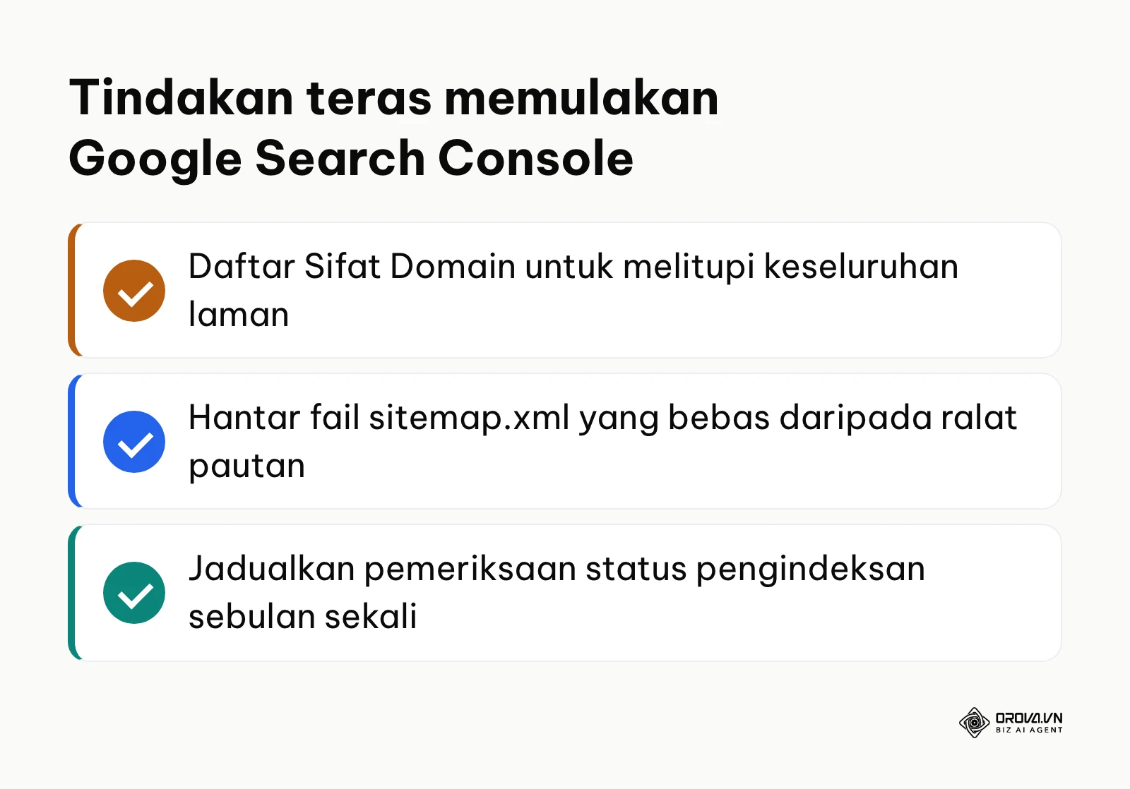 Rumusan tiga tindakan utama untuk memulakan konfigurasi Google Search Console dengan betul