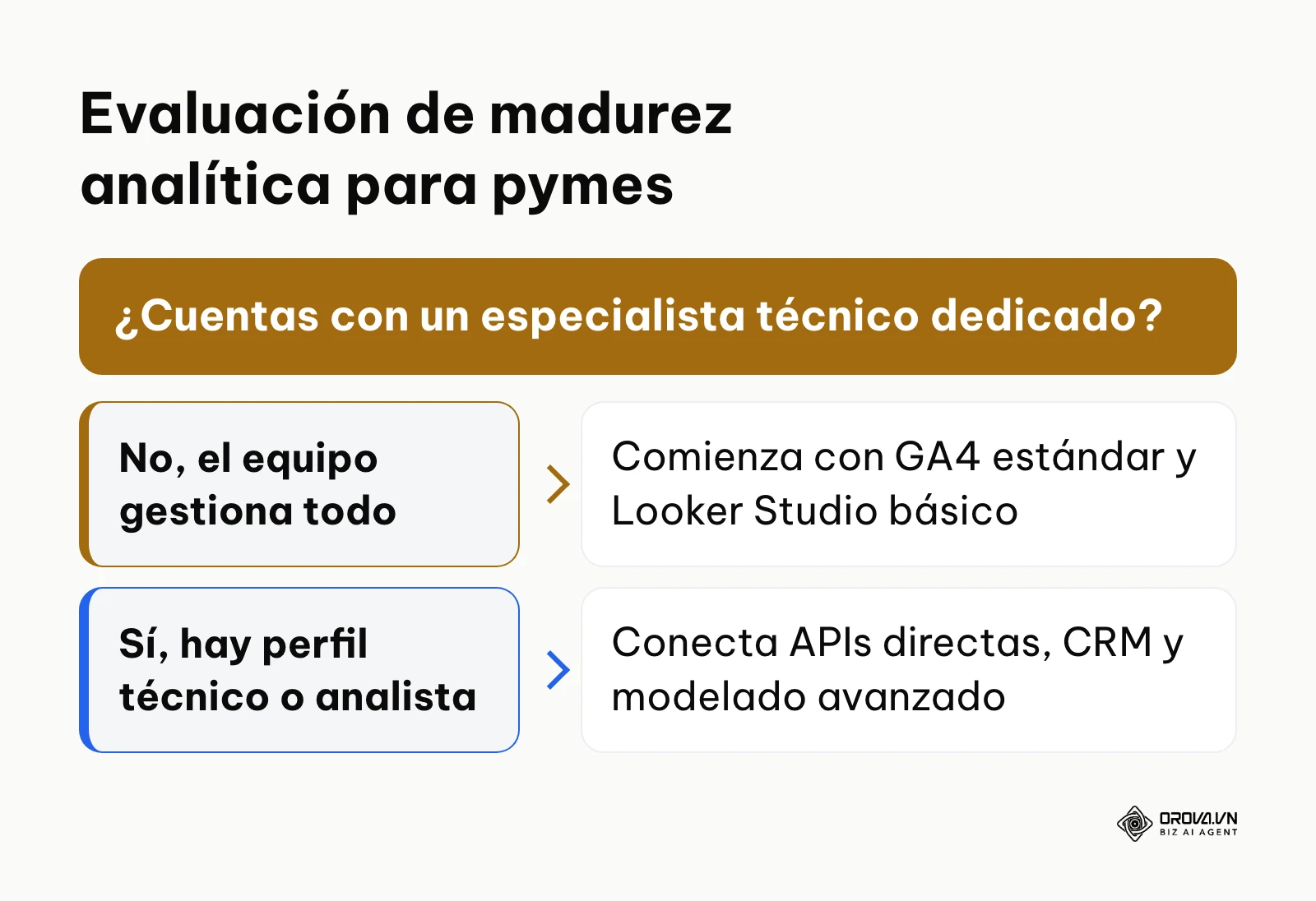 Diagrama de decisión sobre qué infraestructura analítica adoptar según el equipo disponible