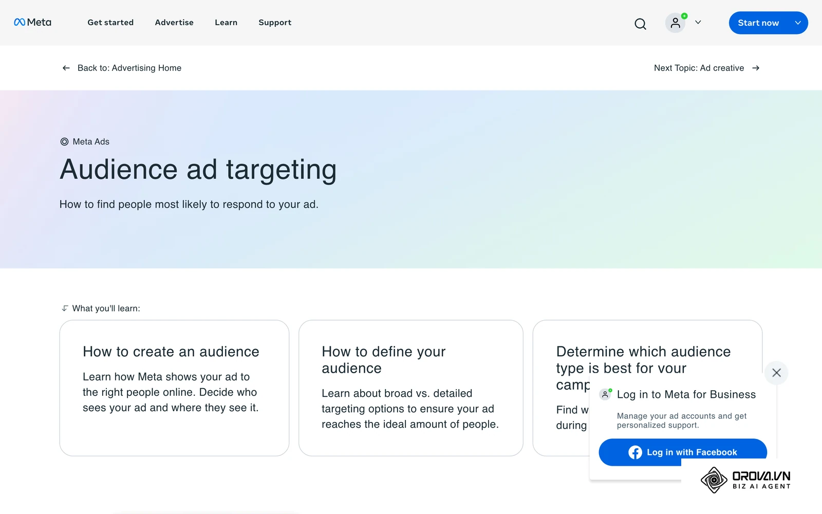 ໜ້າ "Audience ad targeting" ຂອງ Meta ອະທິບາຍວິທີສ້າງ ແລະ ກຳນົດກຸ່ມເປົ້າໝາຍໂຄສະນາ