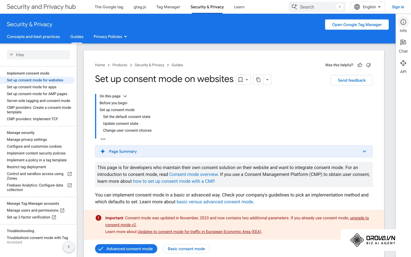 Google's official guide to setting up consent mode.