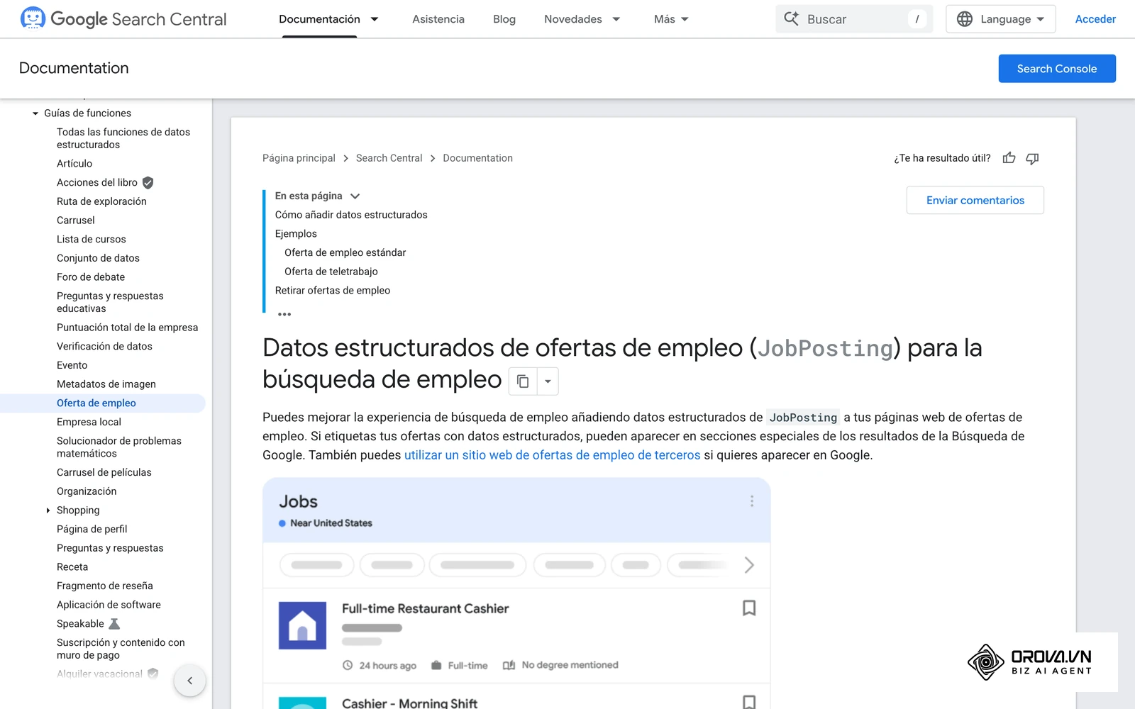Guía técnica de Google Search Central para la estructuración de datos JobPosting en ofertas laborales.