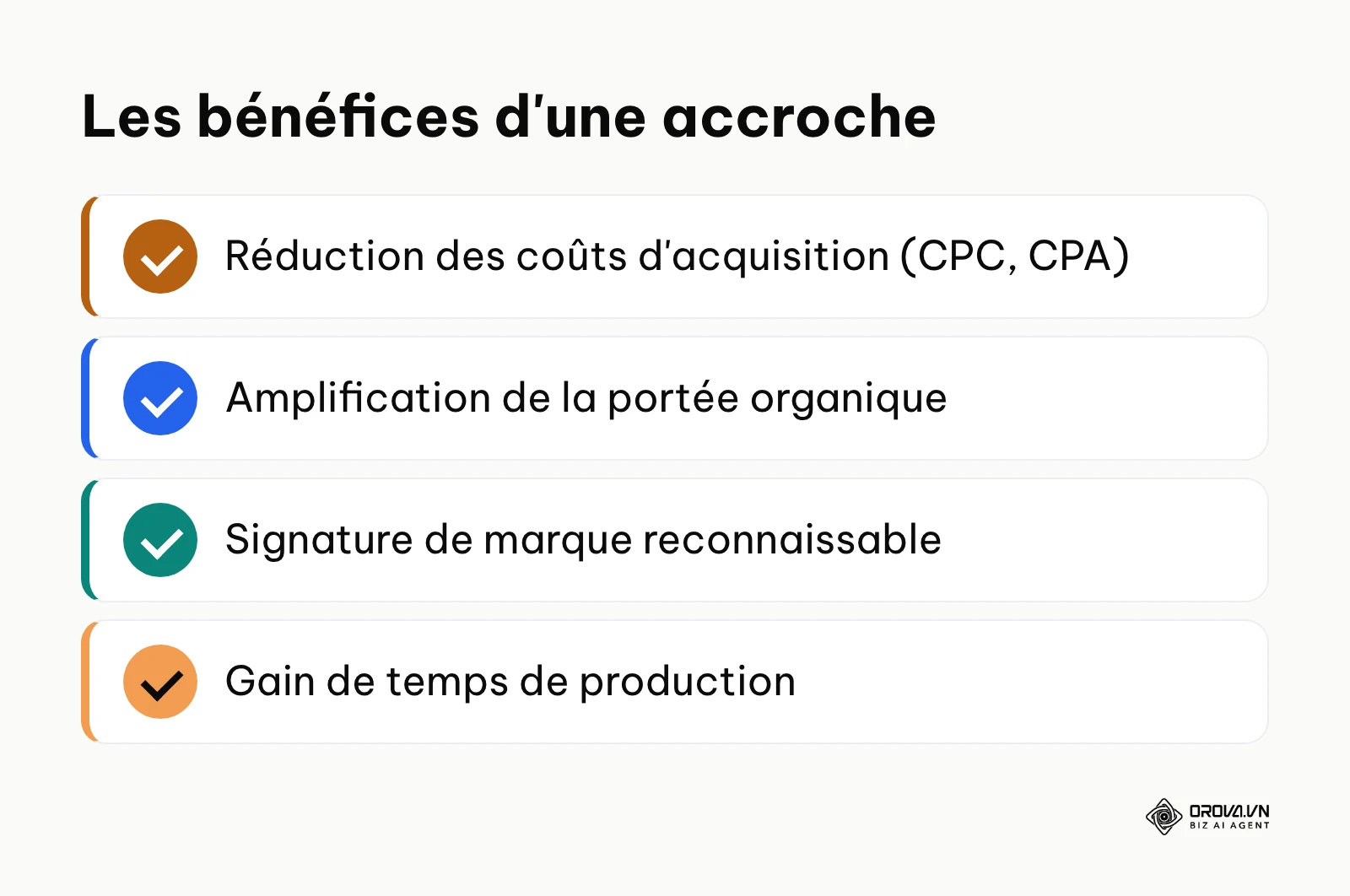 Résumé des quatre bénéfices concrets d'un bon hook TikTok.
