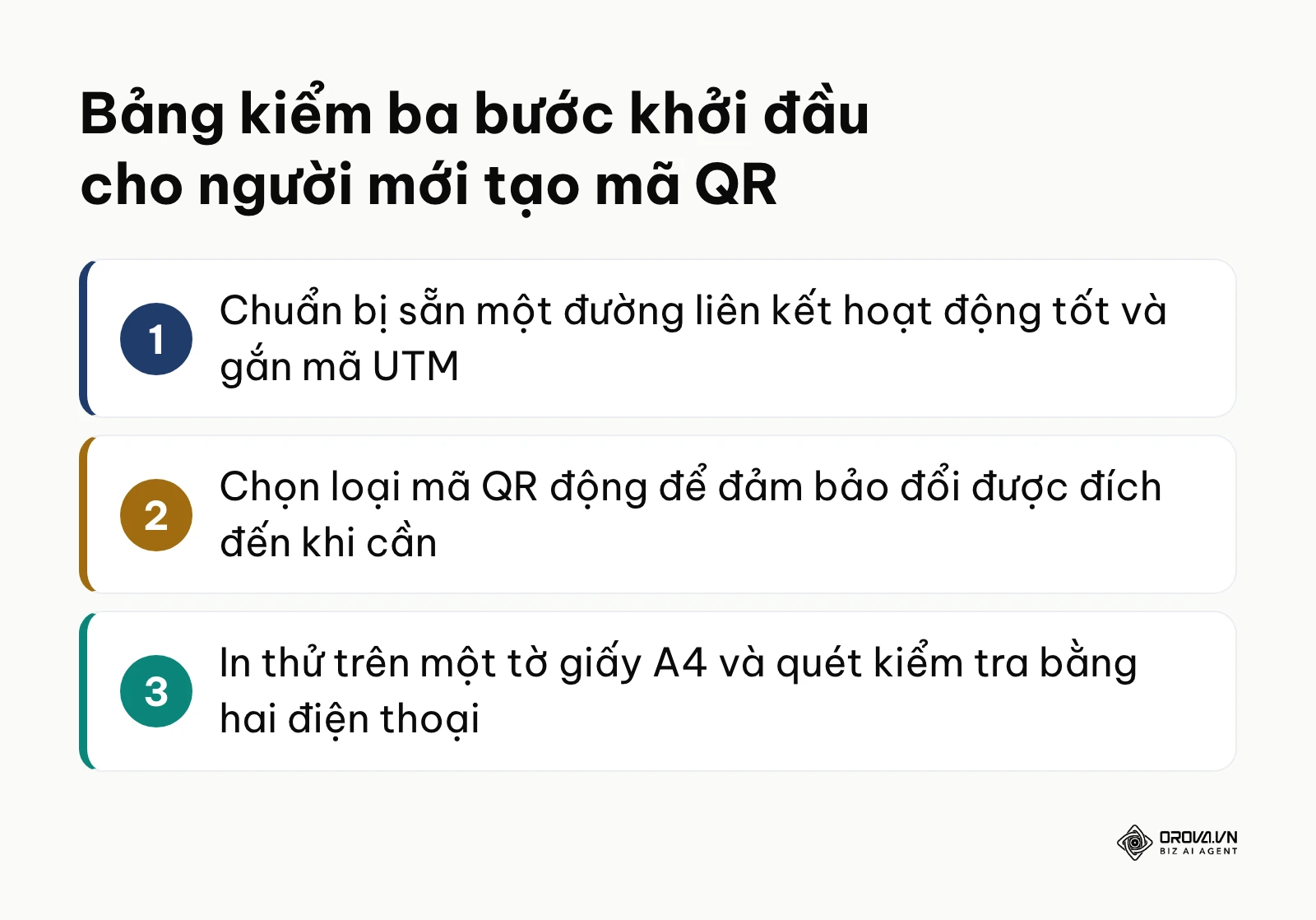 Bảng kiểm ba việc khởi đầu nhanh dành cho người mới bắt đầu làm quen với mã QR.