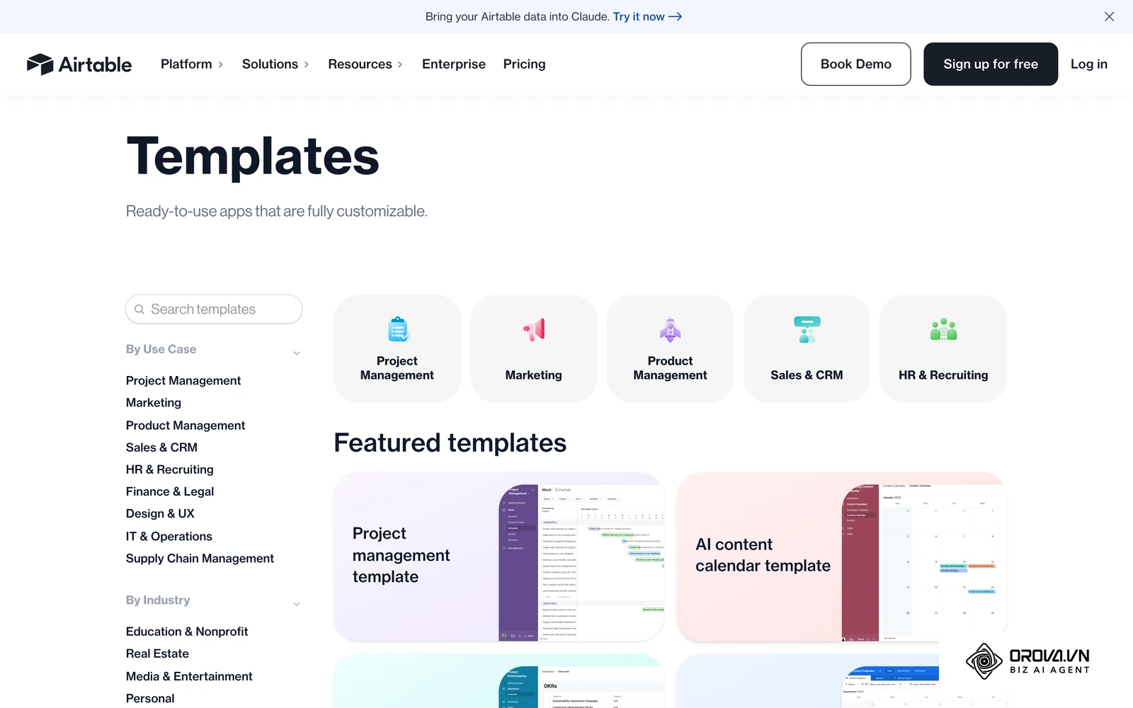 Airtable's template gallery offers starting points for a structured page database.