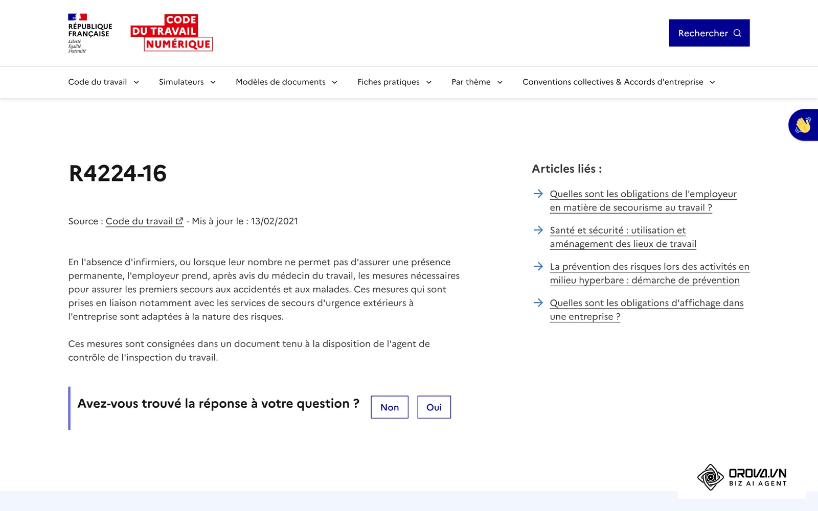 Article R4224-16 du Code du travail : l'employeur prend les mesures nécessaires pour assurer les premiers secours.