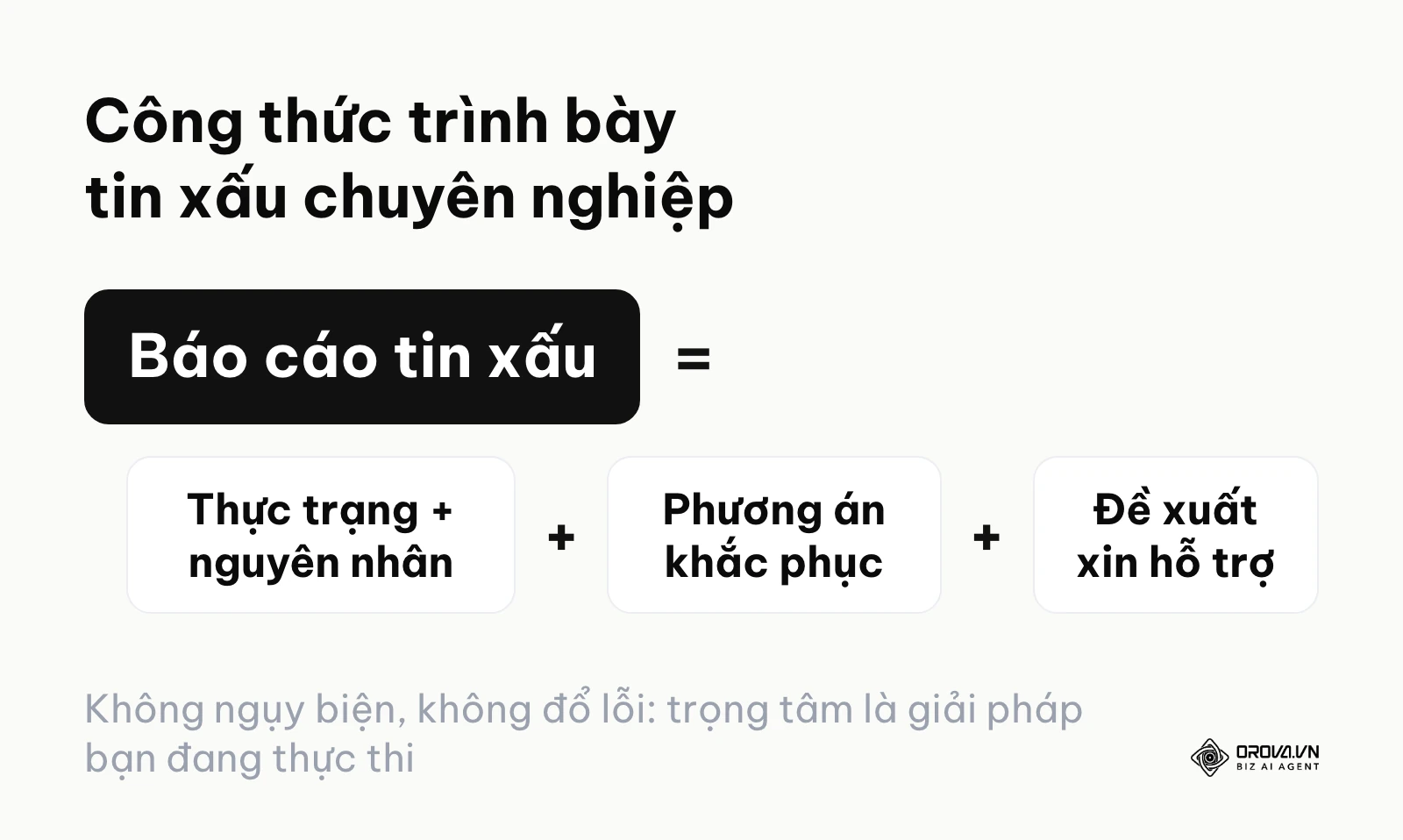 Công thức trình bày tin xấu: thực trạng và nguyên nhân, phương án khắc phục, đề xuất xin hỗ trợ