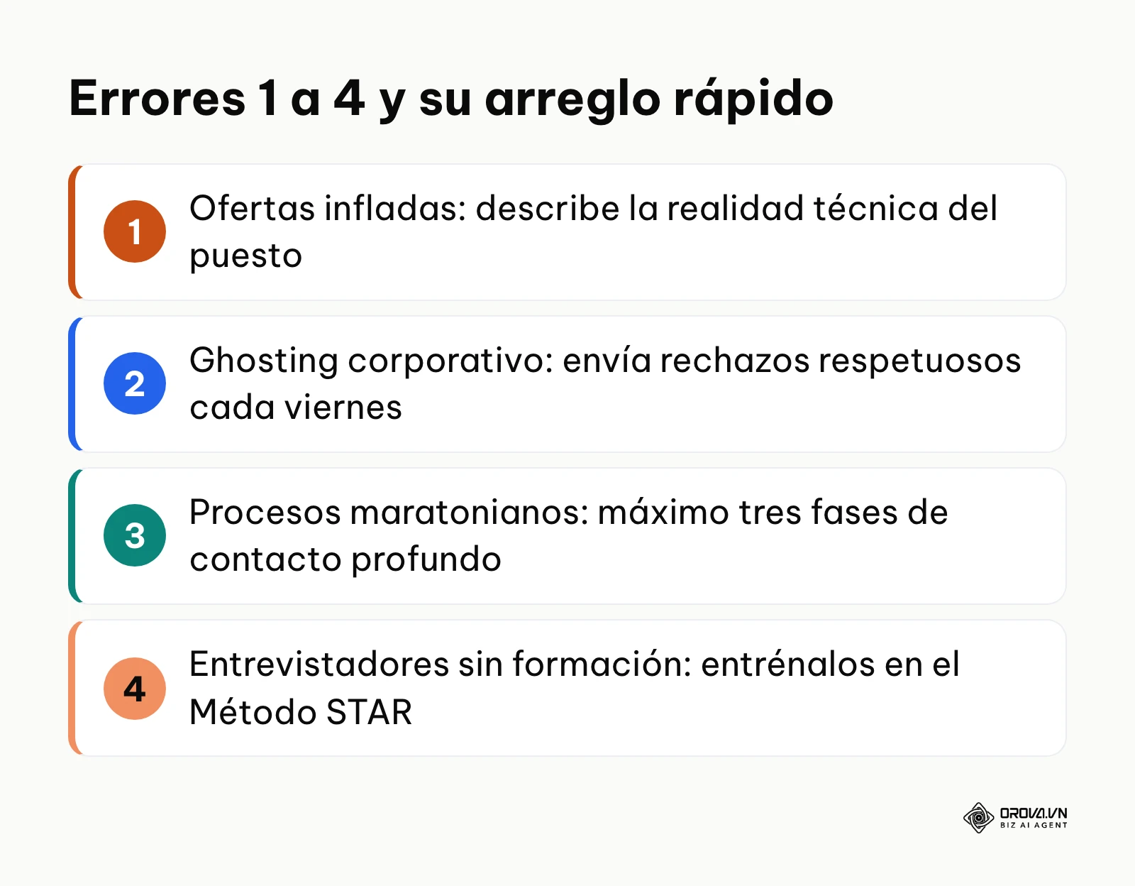 Lista de los cuatro primeros errores frecuentes en la selección de personal con su solución