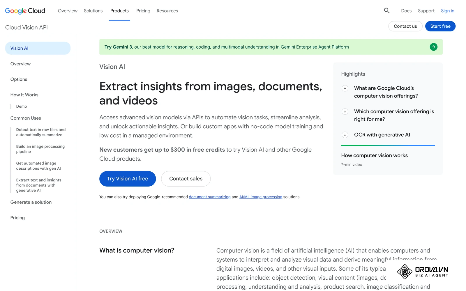 Google Cloud Vision is a general-purpose OCR and image analysis service, useful as a comparison point when scanned CVs come back garbled.