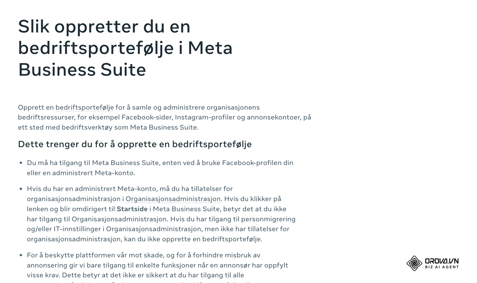Hjelpesenter for bedrifter (norsk): trinnene for å opprette en bedriftsportefølje i Meta Business Suite.
