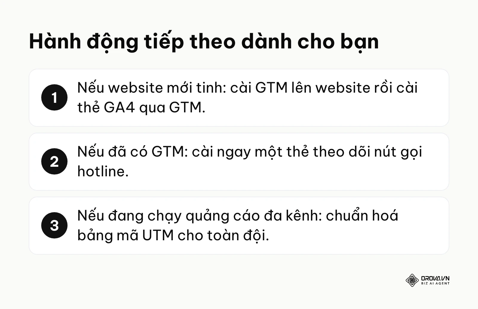 Ba gợi ý hành động thiết thực tương ứng với ba tình trạng phổ biến của người quản trị website