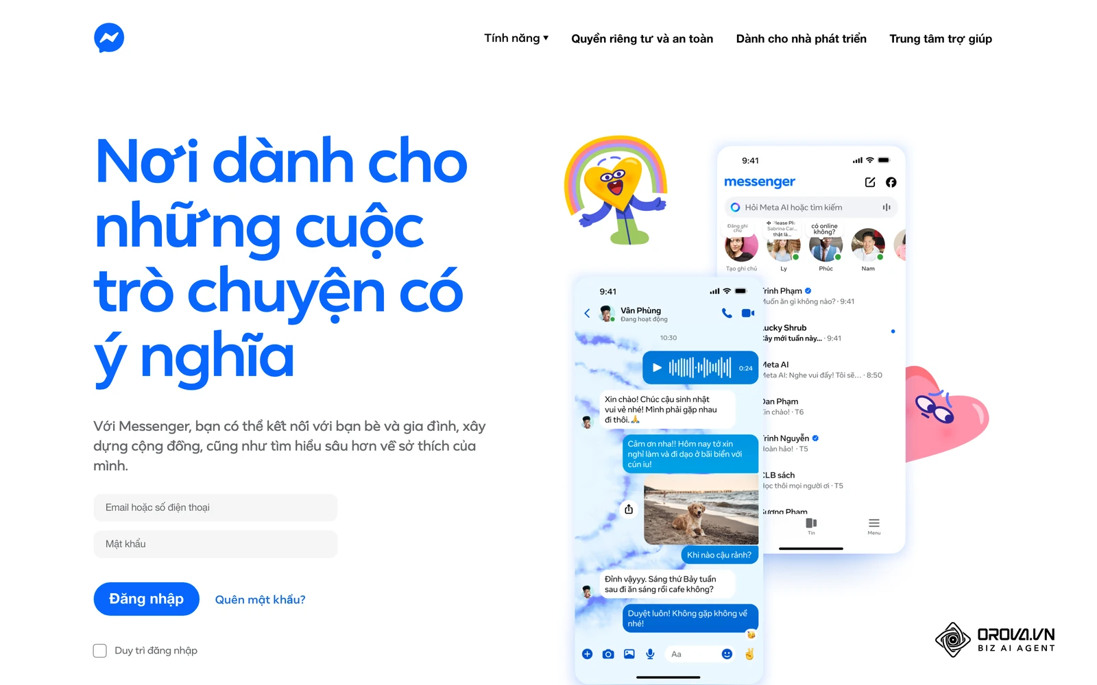 Trang chủ Messenger, ứng dụng nhắn tin mà quảng cáo Messenger dẫn khách về.