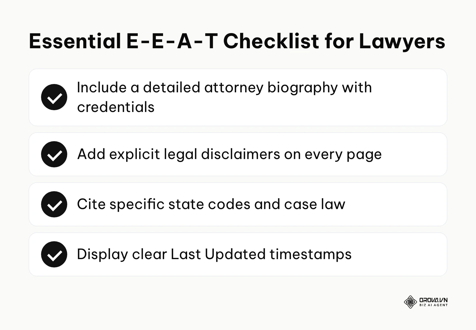 Summary checklist of E-E-A-T requirements for law firm websites