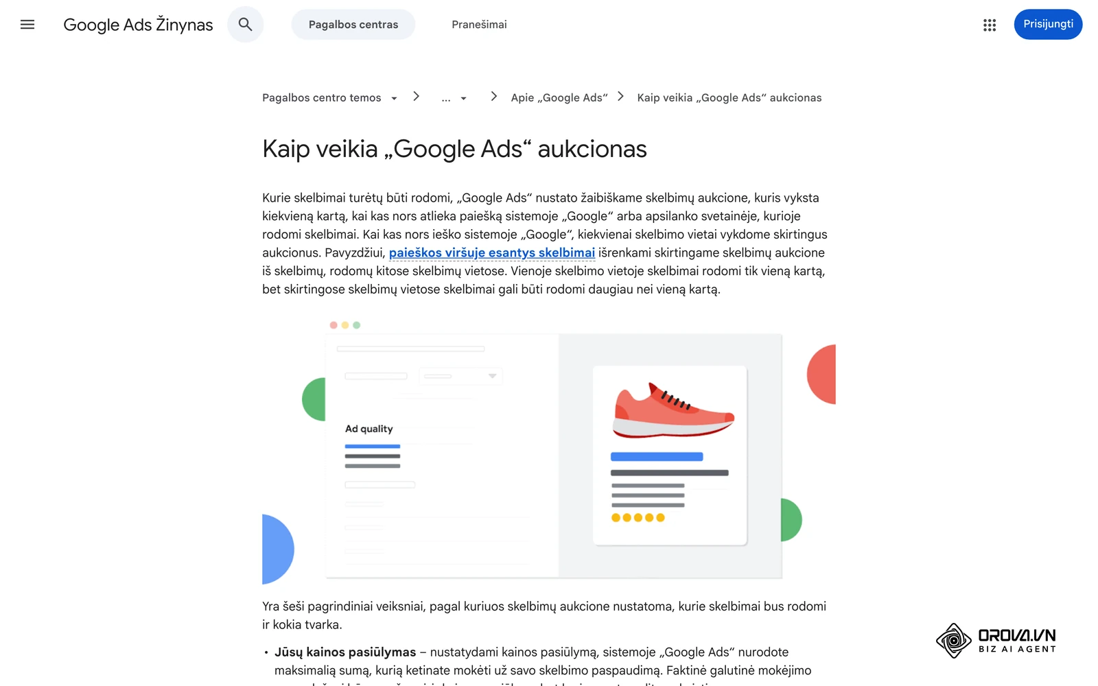 „Google Ads“ pagalbos centras apie tai, kaip veikia skelbimų aukcionas.