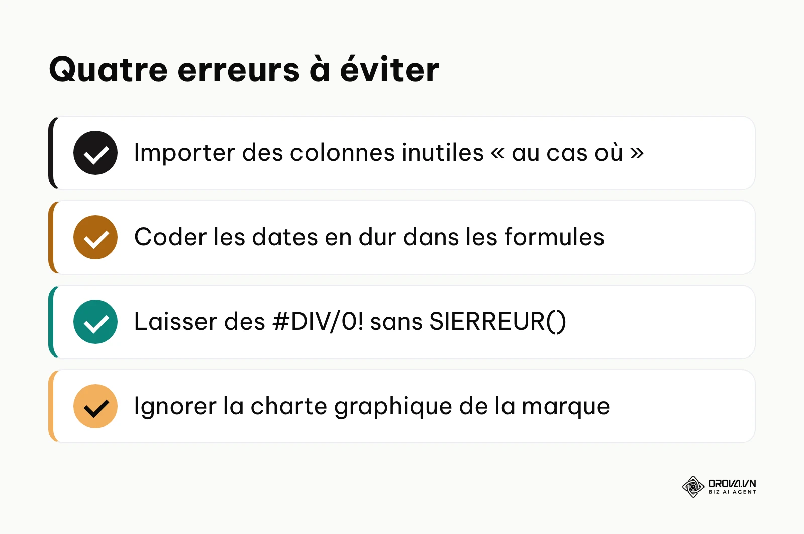 Liste des erreurs courantes lors de la création d'un tableau de bord marketing Excel.