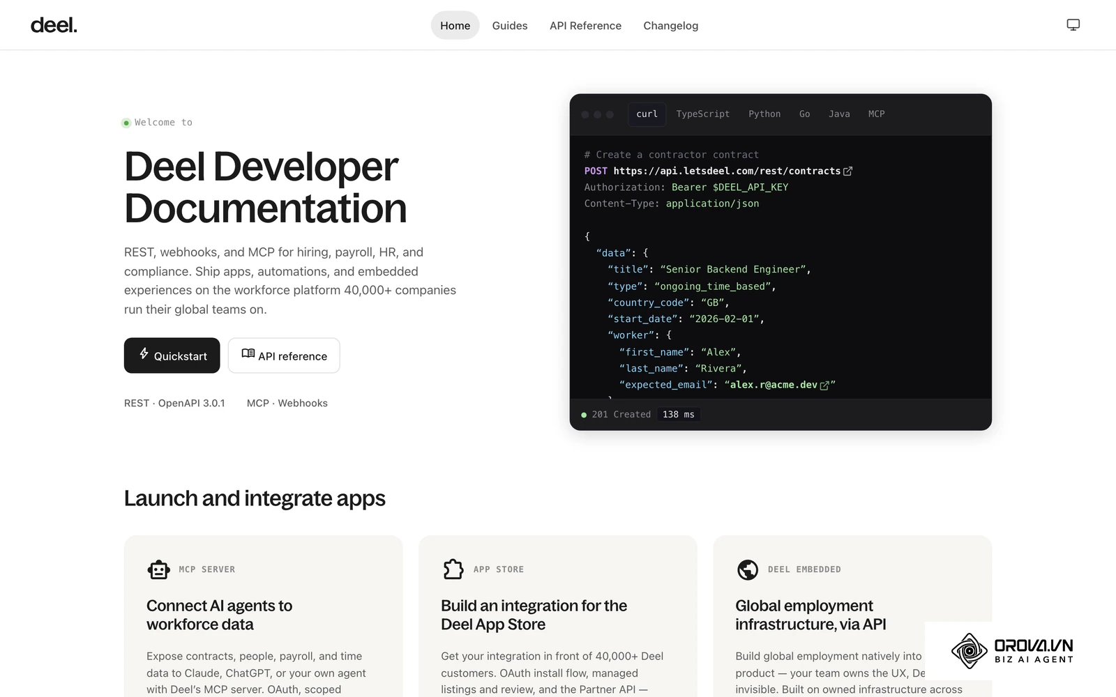 Deel provides developer documentation for connecting its payroll and EOR services.