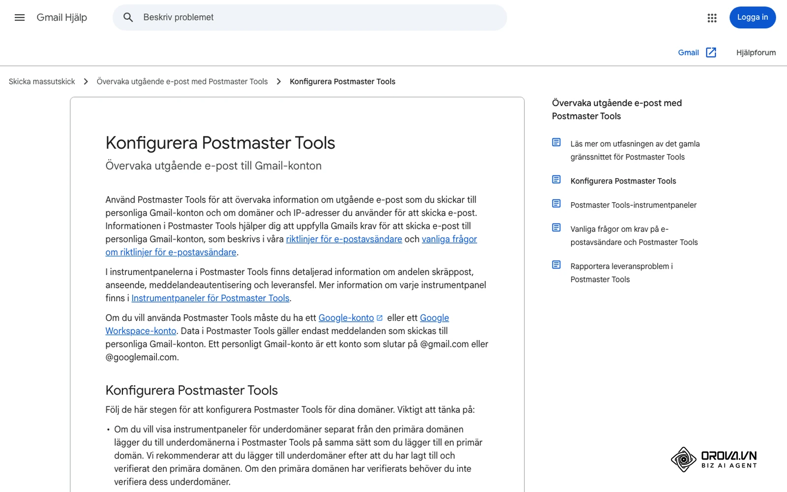 Googles hjälpsida om Postmaster Tools, där stora avsändare följer bland annat andelen skräppostanmälningar från Gmail-användare.