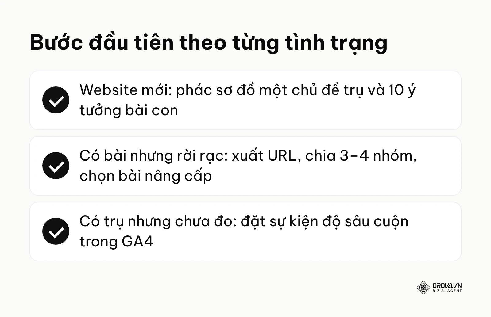 Bước đầu tiên để xây pillar page theo ba tình trạng website