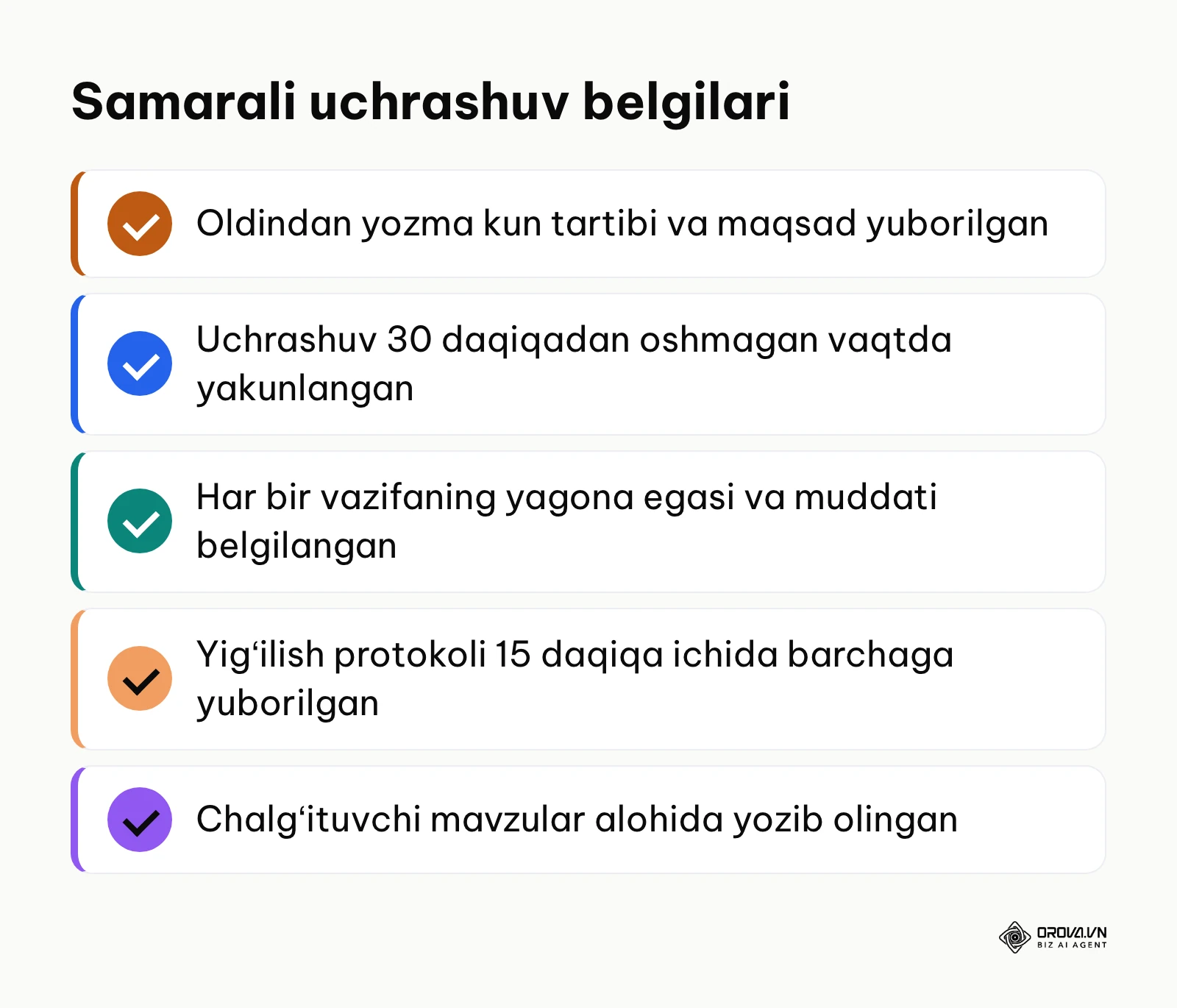 Samarali onlayn uchrashuvni tekshirish uchun umumiy nazorat roʻyxati