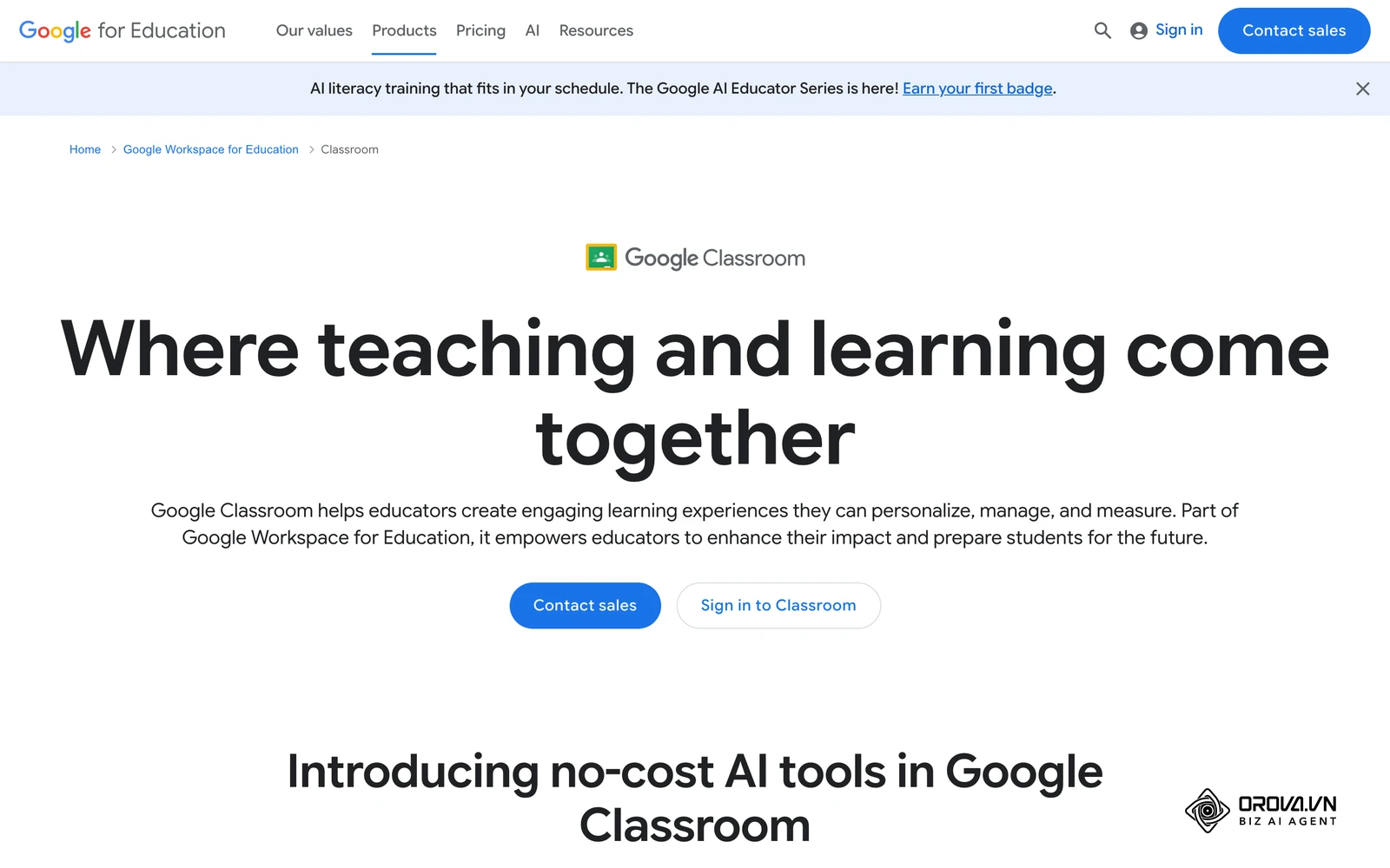 Ảnh chụp trang giới thiệu Google Classroom, minh hoạ bước giao bài kiểm tra trực tuyến tới đúng lớp người học.