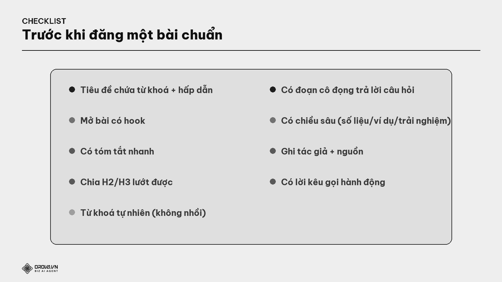Checklist trước khi đăng một bài chuẩn