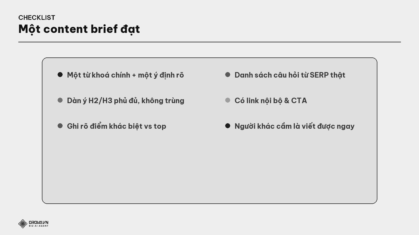 Checklist một content brief đạt