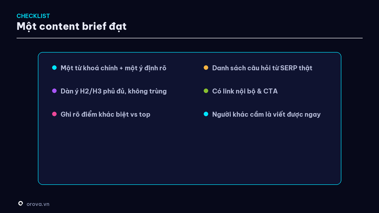 Checklist một content brief đạt