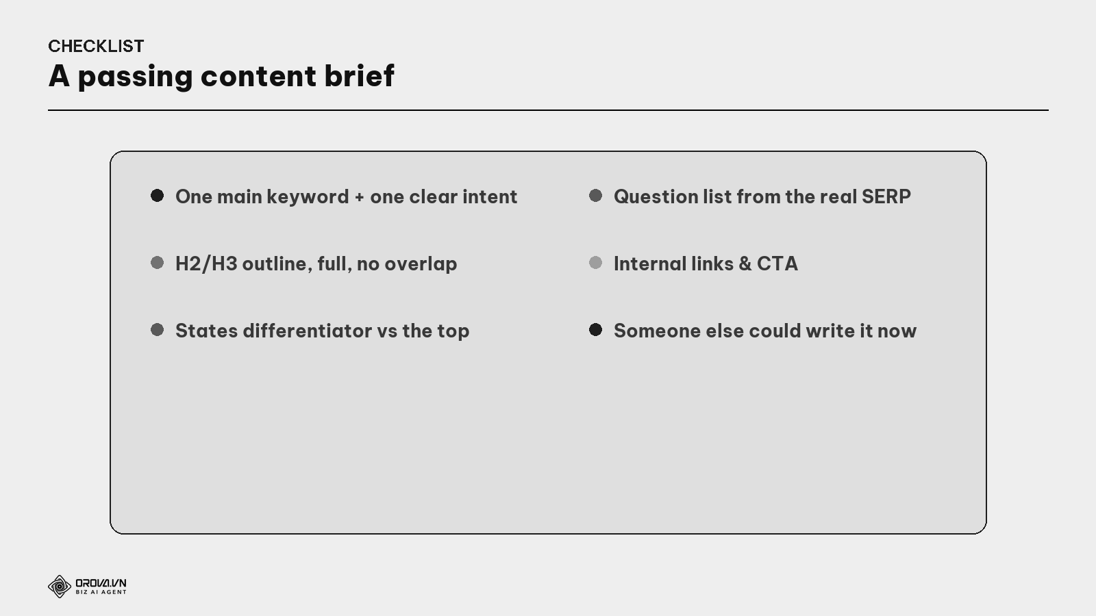 A passing content-brief checklist