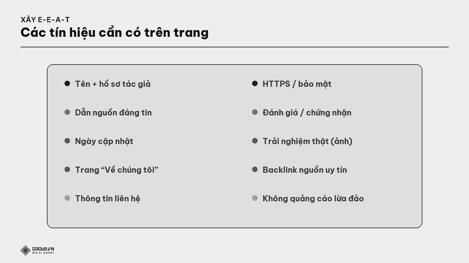 Các tín hiệu E-E-A-T cần có trên trang
