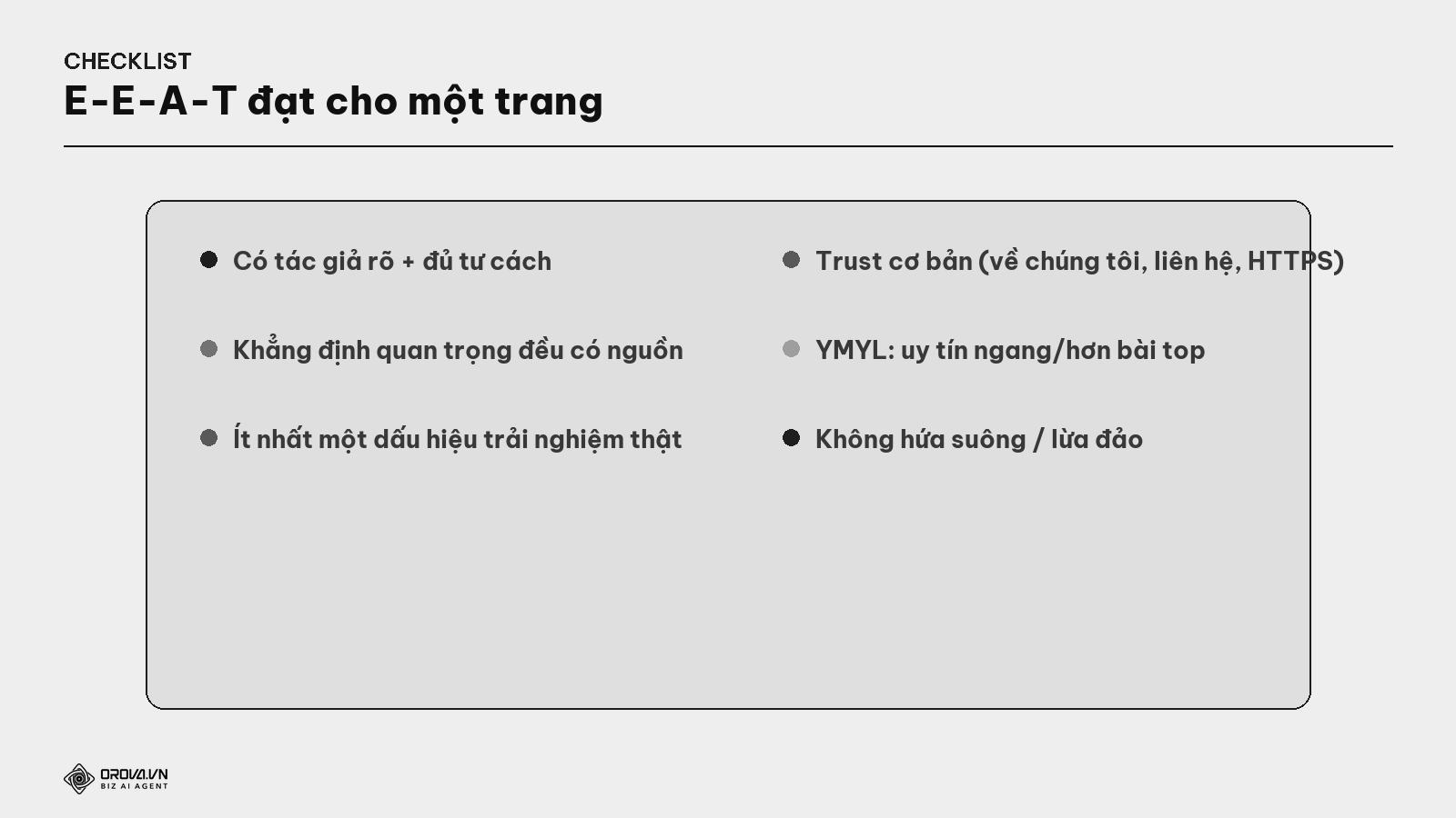 Checklist E-E-A-T đạt cho một trang