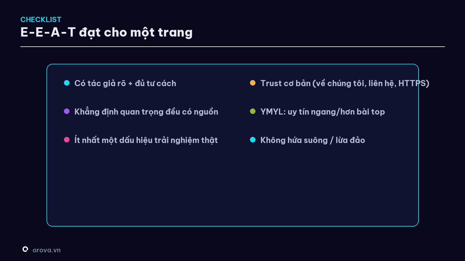 Checklist E-E-A-T đạt cho một trang