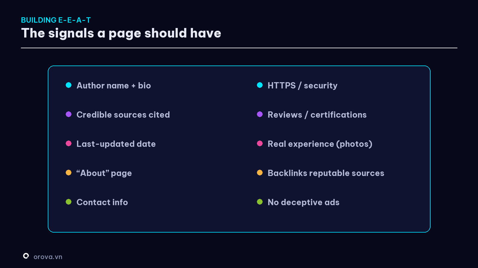 The E-E-A-T signals a page should have