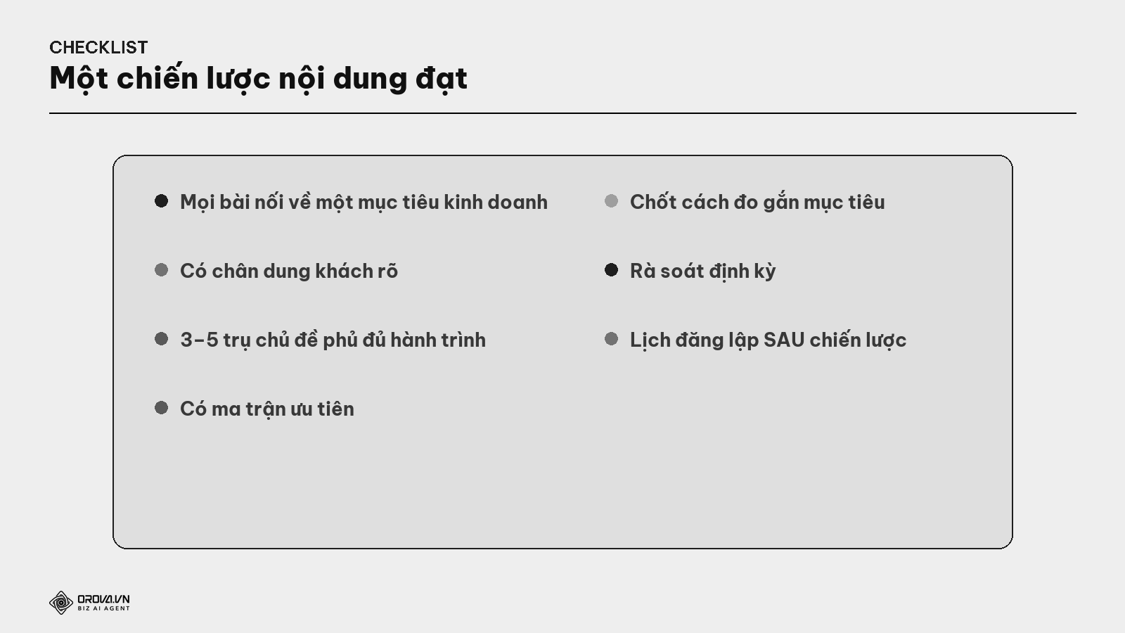 Checklist một chiến lược nội dung đạt