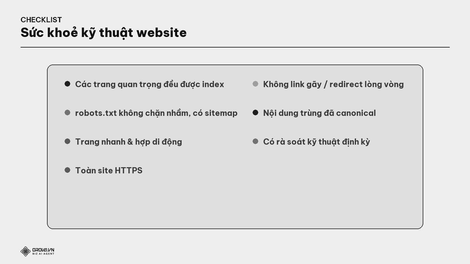 Checklist sức khoẻ kỹ thuật của một website