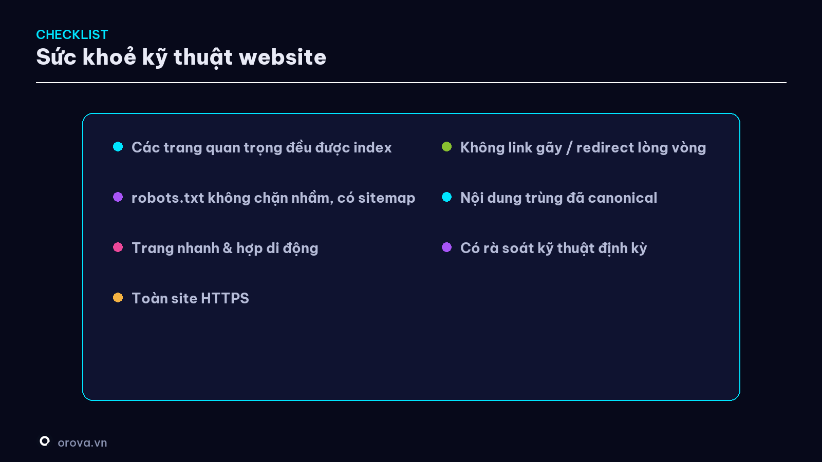 Checklist sức khoẻ kỹ thuật của một website