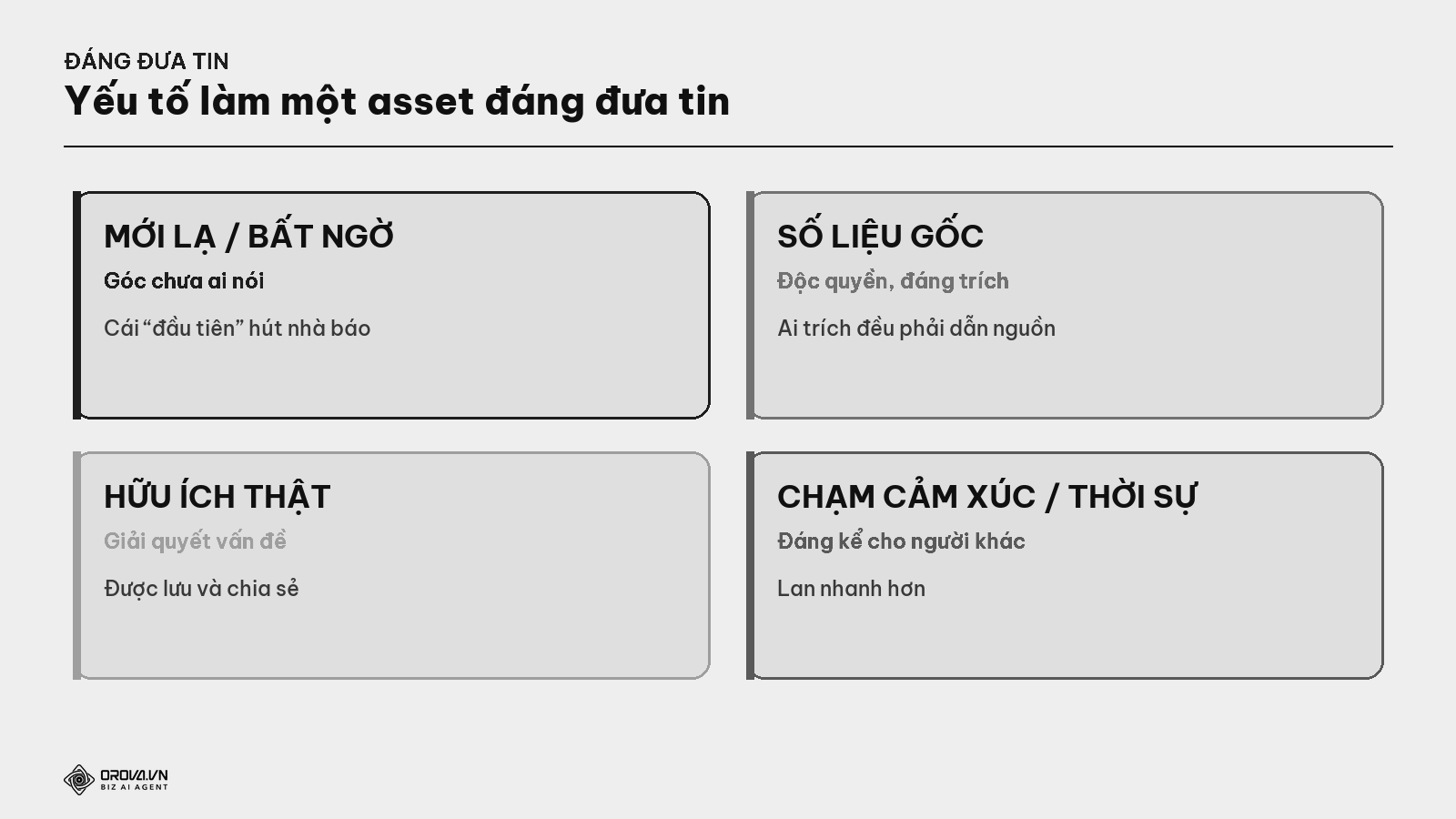 Bốn yếu tố của một asset đáng đưa tin