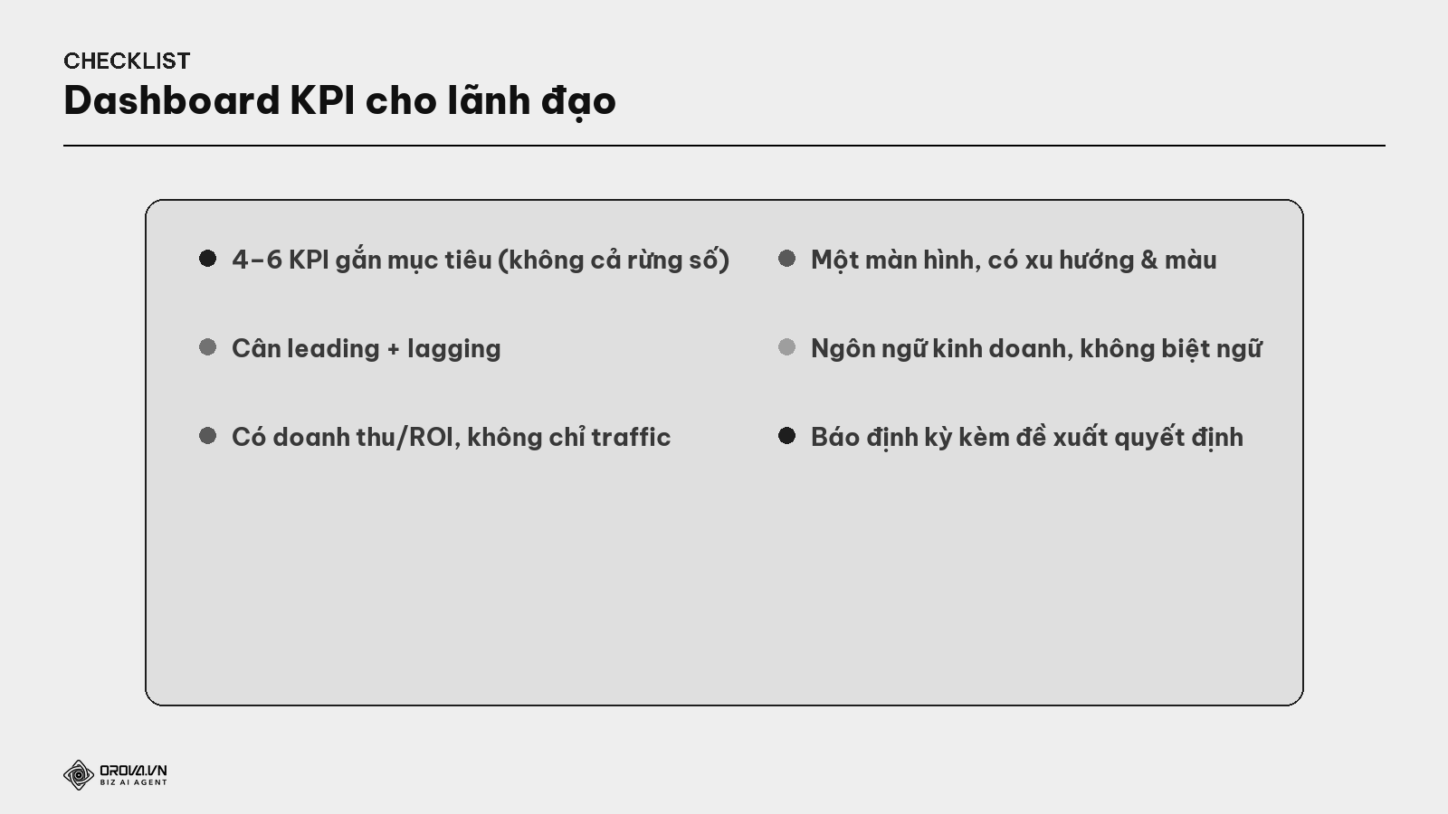 Checklist dashboard KPI cho lãnh đạo