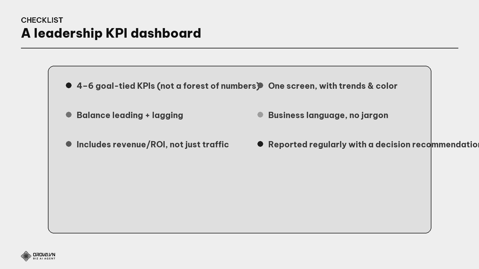A leadership KPI dashboard checklist