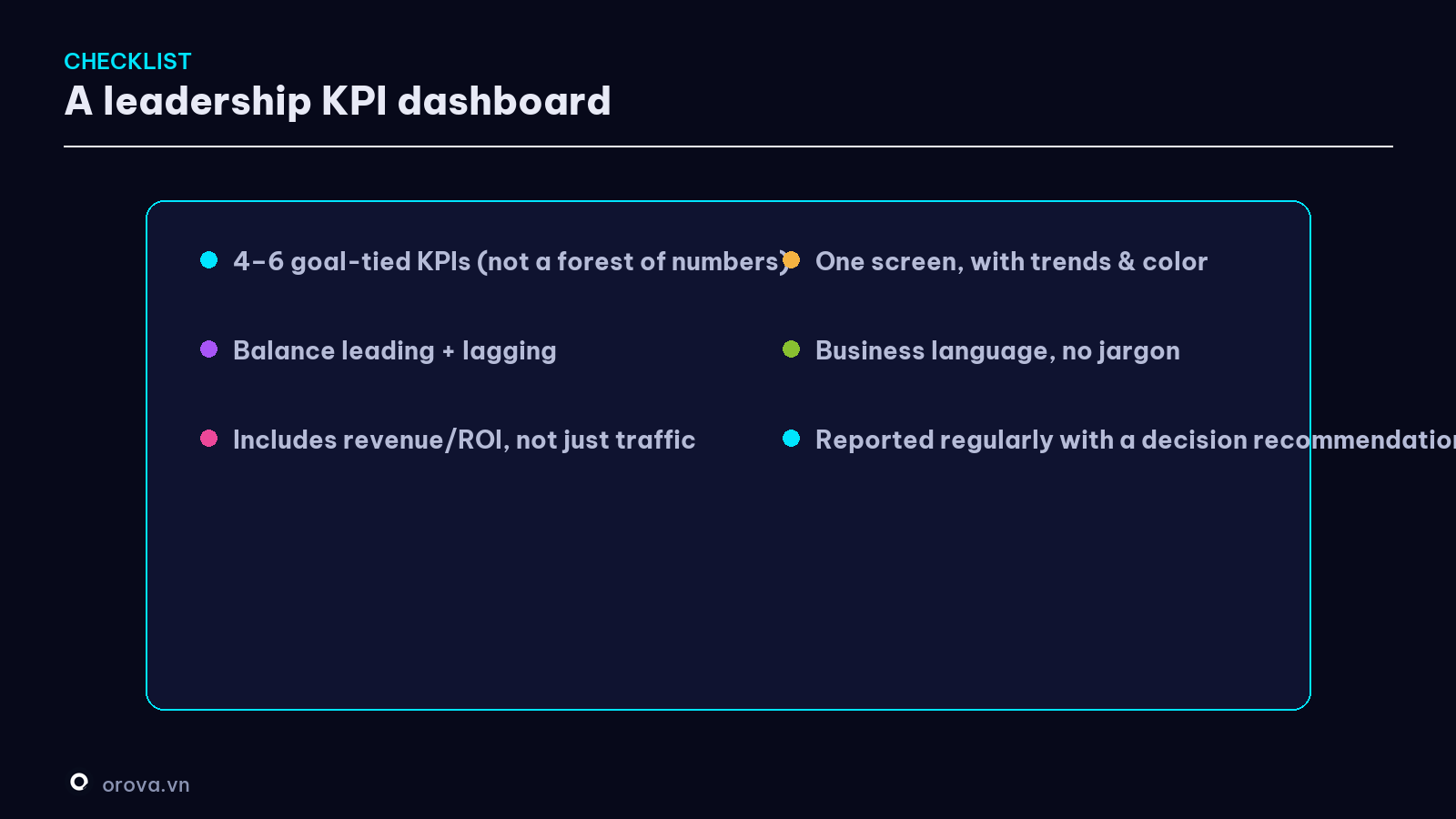 A leadership KPI dashboard checklist
